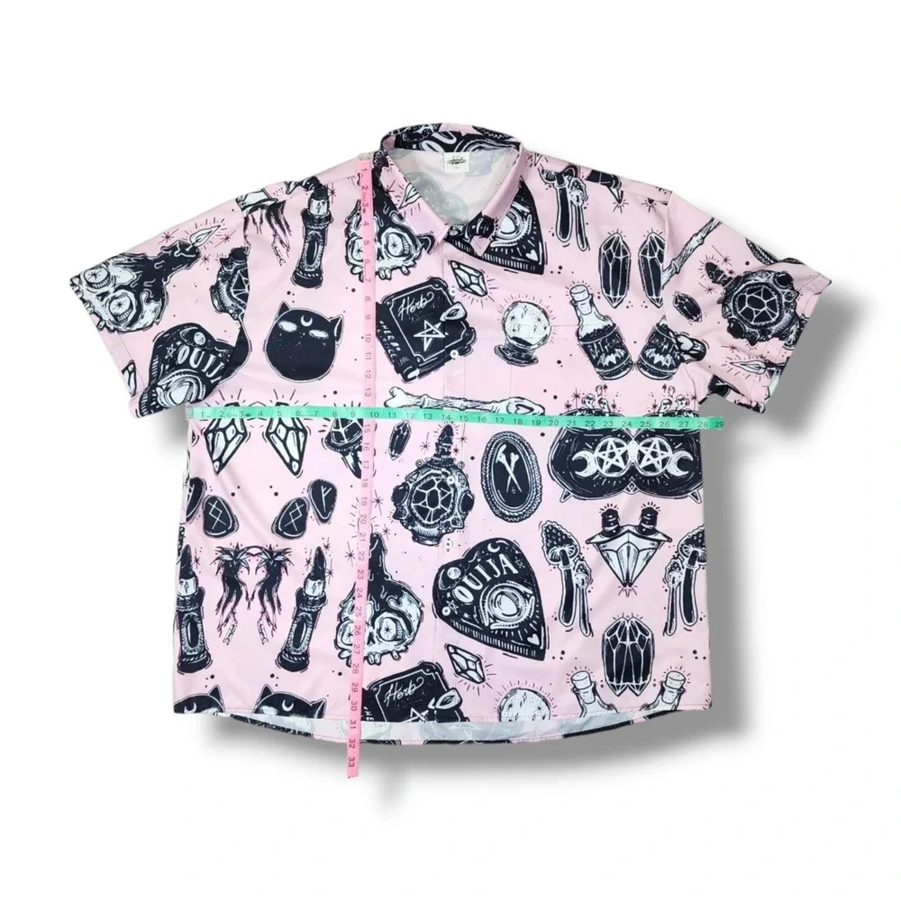 FYDUDE Catch The Waves Ken Style Halloween Short Sleeve Pink Shirt Men's 3XL‎